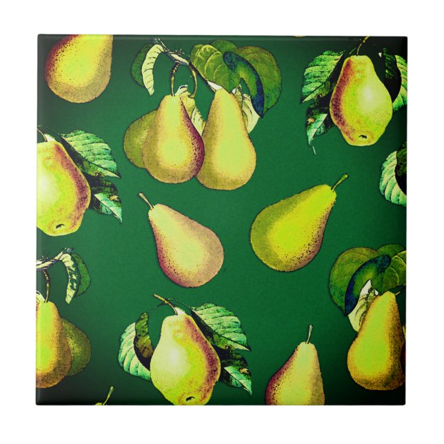 Scattered Pear Print on Emerald Green  Ceramic Til Ceramic Tile (Front)