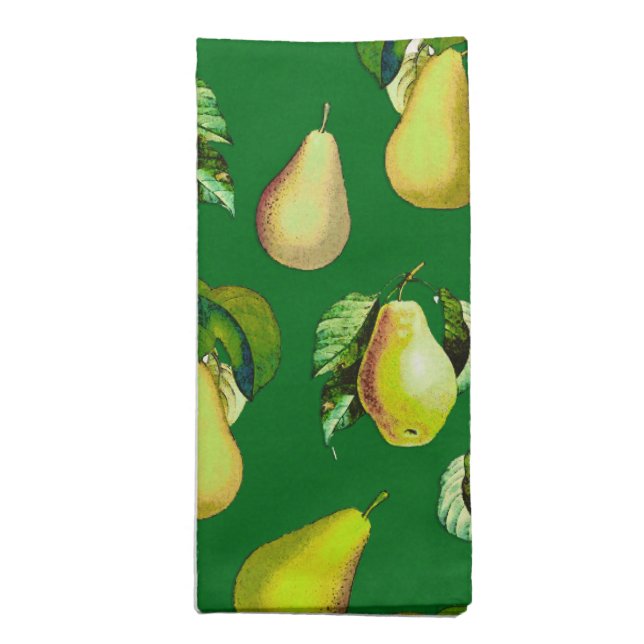 Scattered Pear Print on Emerald Green Cloth Napkin (Folded)