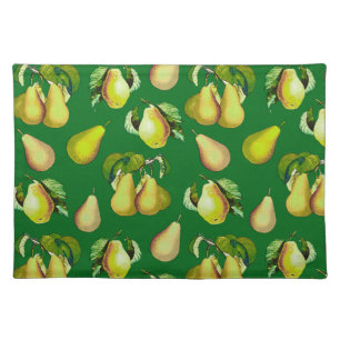 Scattered Pear Print on Emerald Green Cloth Placemat