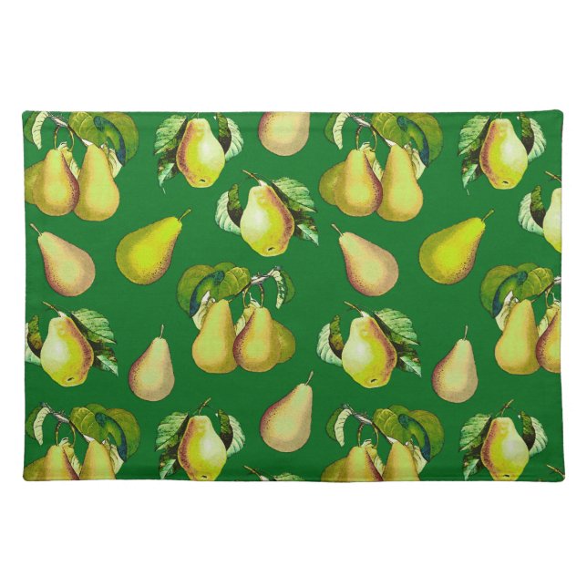 Scattered Pear Print on Emerald Green Cloth Placemat (Front)