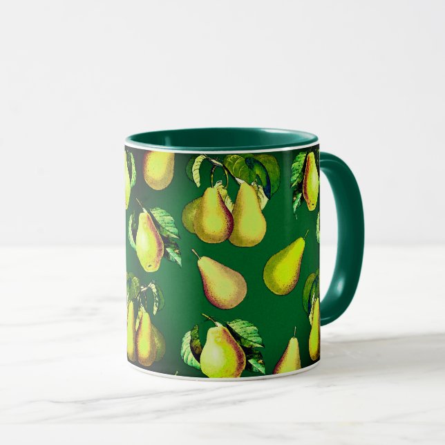Scattered Pear Print on Emerald Green  Mug (Front Right)