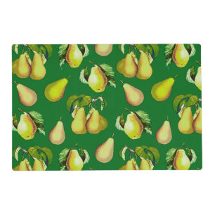 Scattered Pear Print on Emerald Green Placemat