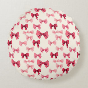 Scattered Pink Bows Round Pillow