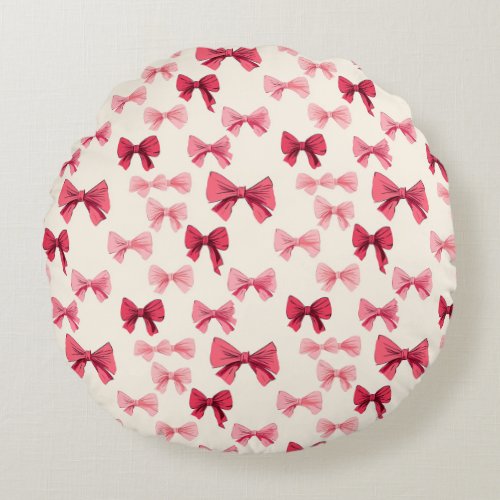 Scattered Pink Bows  Round Pillow