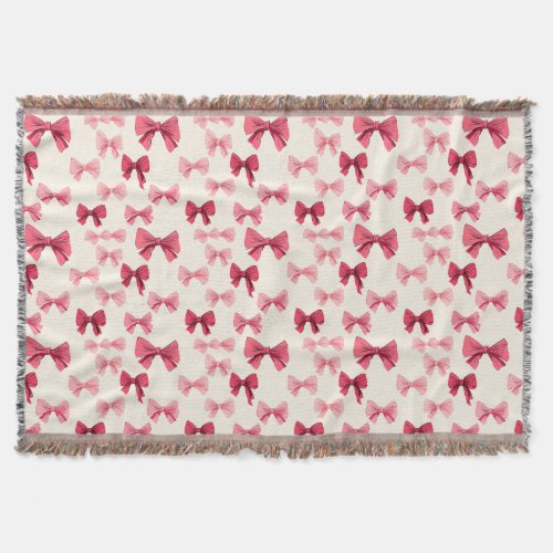 Scattered Pink Bows Throw Blanket