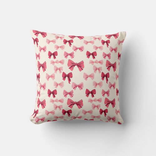 Scattered Pink Bows  Throw Pillow