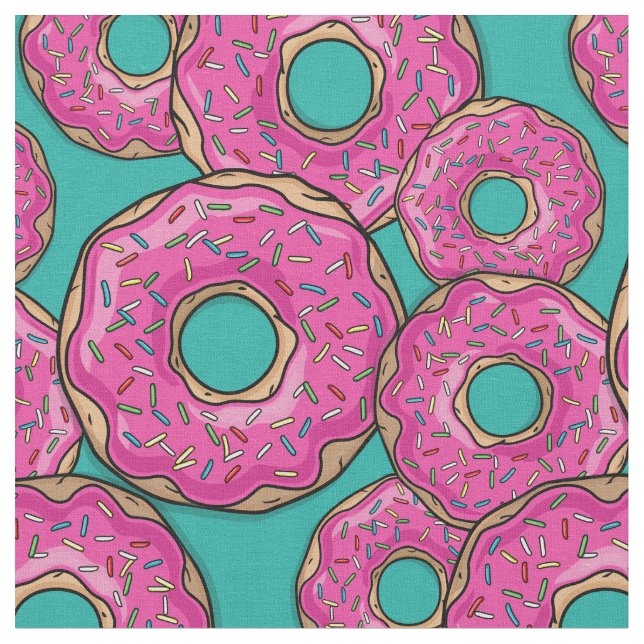 Scattered Pink Doughnut Joy Fabric (Close Up)