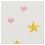 Scattered Pink Hearts and Golden Yellow Stars Fabric