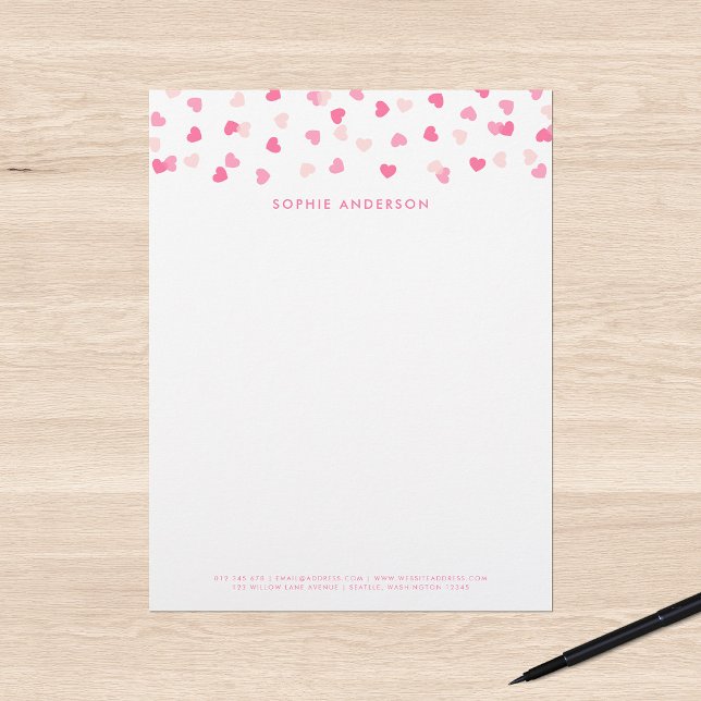 Scattered Pink Hearts Confetti Letterhead (Creator Uploaded)