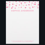 Scattered Pink Hearts Confetti Letterhead<br><div class="desc">This sweet letterhead features scattered hearts confetti in different shades of pink against a white background. Personalize by replacing the placeholder text with your own information. For more options such as to change the font and it's size/color or the spacing between letters click the "Customize" button. *Please note that the...</div>