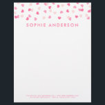 Scattered Pink Hearts Confetti Letterhead<br><div class="desc">This sweet letterhead features scattered hearts confetti in different shades of pink against a white background. Personalize by replacing the placeholder text with your own information. For more options such as to change the font and it's size/color or the spacing between letters click the "Customize" button. *Please note that the...</div>