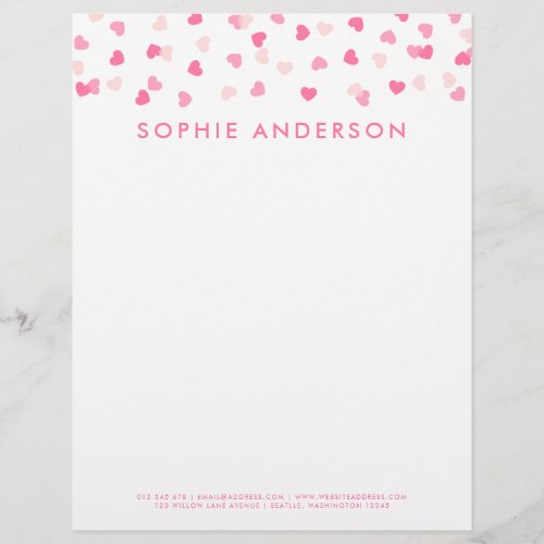 Scattered Pink Hearts Confetti Letterhead