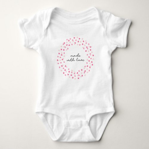 Scattered Pink Hearts Confetti Made with Love Baby Bodysuit