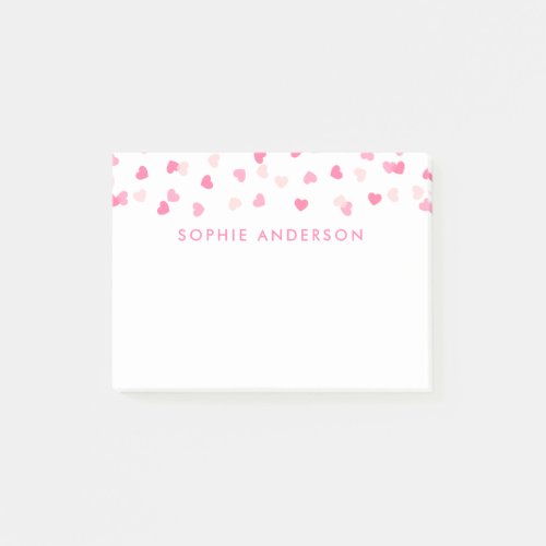 Scattered Pink Hearts Confetti Post_it Notes