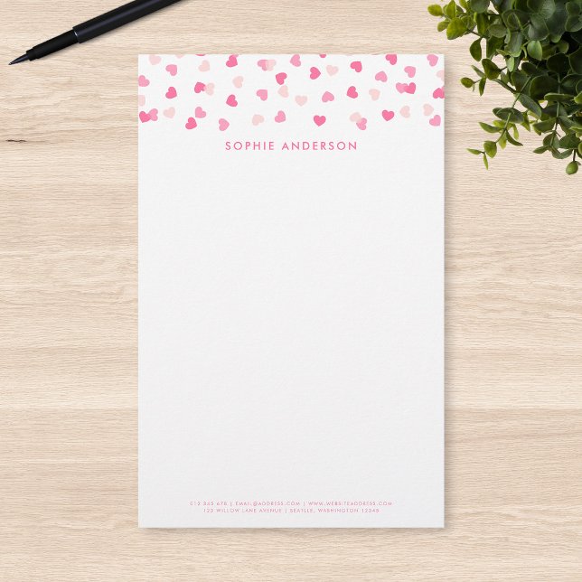 Scattered Pink Hearts Confetti Stationery (Creator Uploaded)