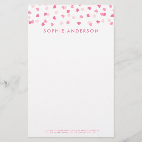 Scattered Pink Hearts Confetti Stationery
