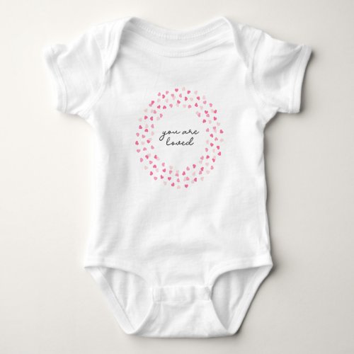 Scattered Pink Hearts Confetti You are Loved Baby Bodysuit