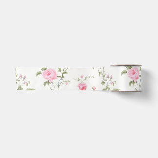 Scattered Pink Rose Vine Garden Party Satin Ribbon