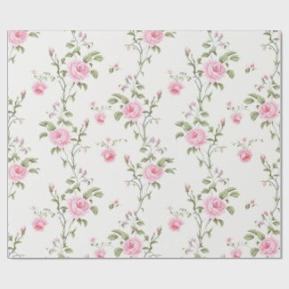 Scattered Pink Rose Vines Gift Wrap