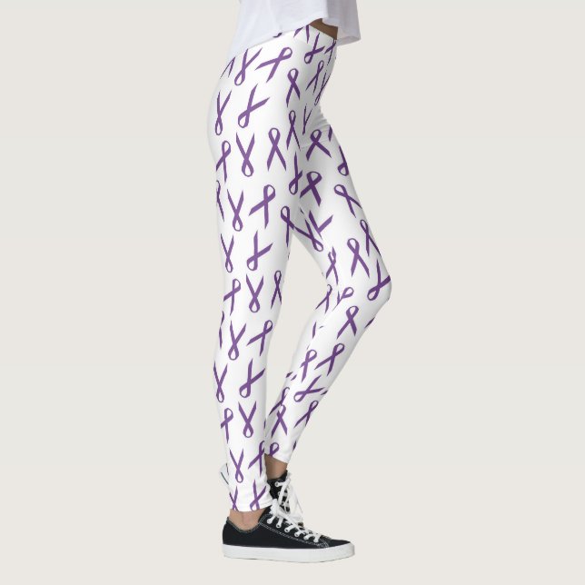 Scattered Purple Awareness Ribbons Pattern Leggings (Right)