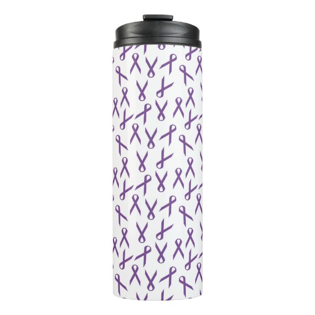 Scattered Purple Awareness Ribbons Pattern Thermal Tumbler (Front)