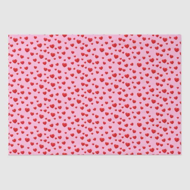 Scattered Red Hearts On Pink Tissue Paper (Front)