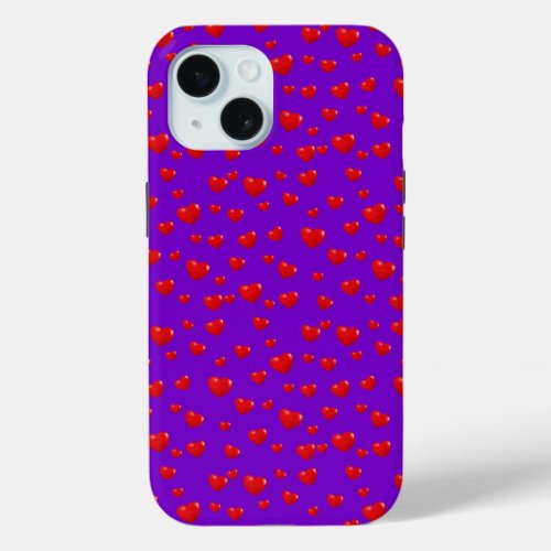 Scattered Red Hearts On Purple iPhone 15 Case