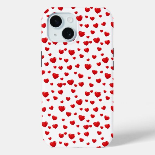 Scattered Red Hearts On White iPhone 15 Case