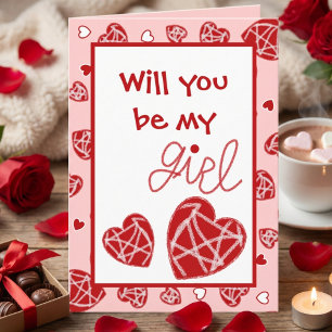 Scattered Red Hearts Valentine Card