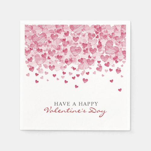 Scattered Red Hearts Valentines Day Party Napkins