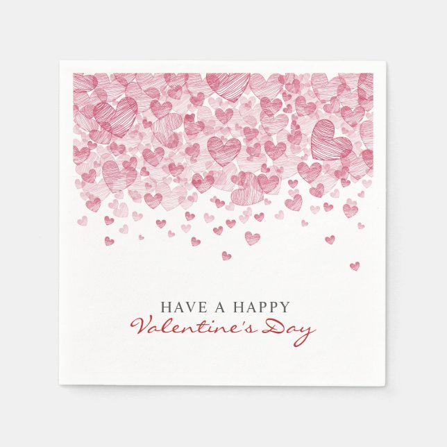 Scattered Red Hearts Valentine's Day Party Napkins (Front)