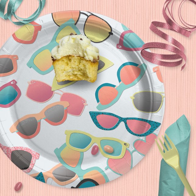 Scattered Retro Sunglasses Summer Kids Birthday Paper Plates (Creator Uploaded)