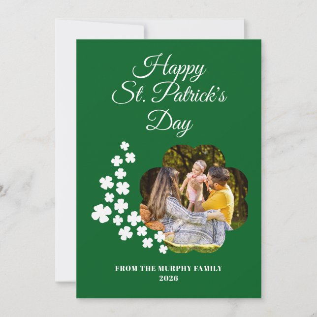 Scattered Shamrock Shape Photo St Patricks Day  Holiday Card (Front)