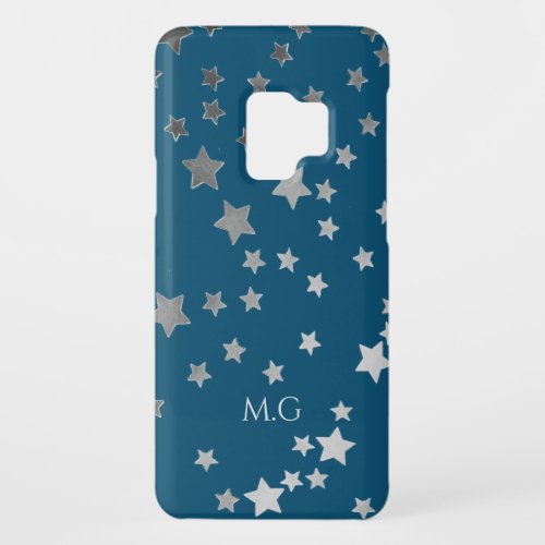 Scattered Silver Stars on Blue Monogram Case_Mate Samsung Galaxy S9 Case