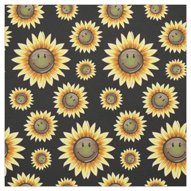 Scattered Smiling Sunflower Fabric (Swatch)