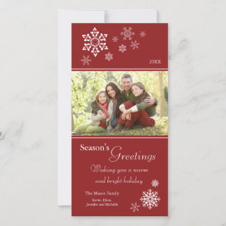 Scattered Snowflakes Holiday Photocard (red)