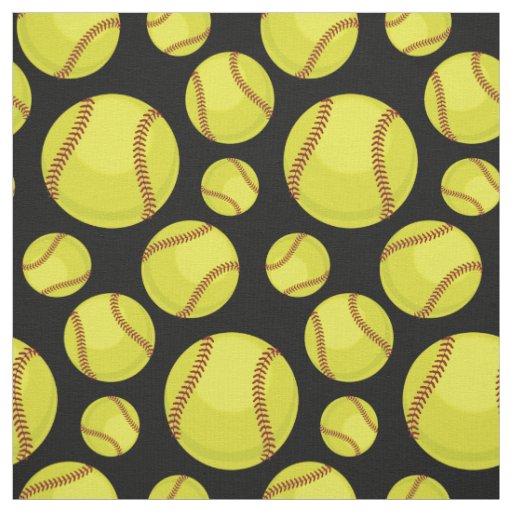 Scattered Softball Balls Black Fabric