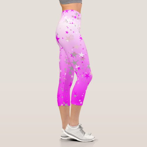 Scattered Stars Confetti on a White to Pink Ombre Capri Leggings