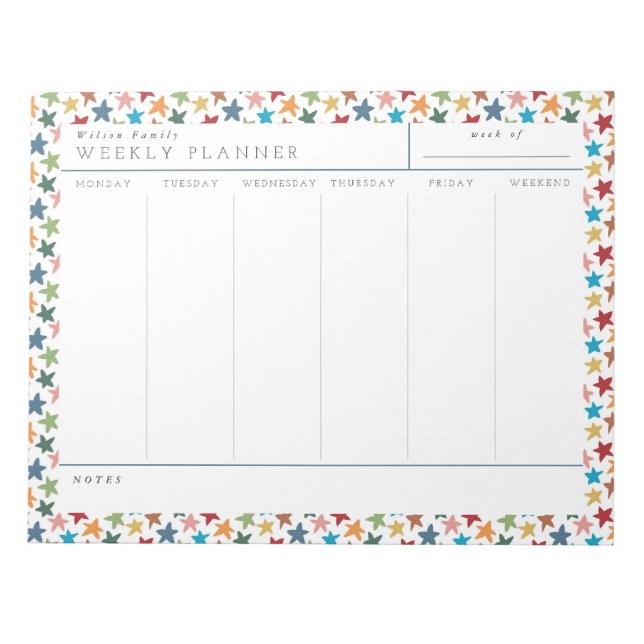 Scattered Stars Family Weekly Planner Notepad (Front)