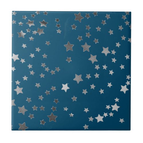 Scattered Stars on Blue Ceramic Tile