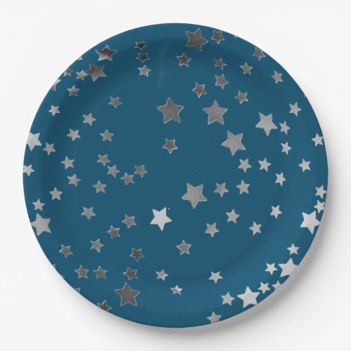 Scattered Stars on Blue Paper Plates
