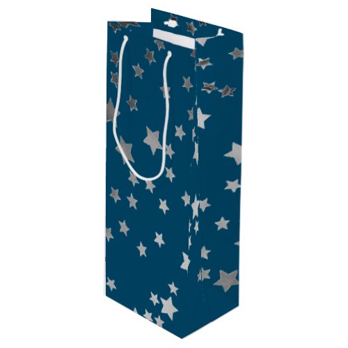Scattered Stars Pattern on Blue Wine Gift Bag
