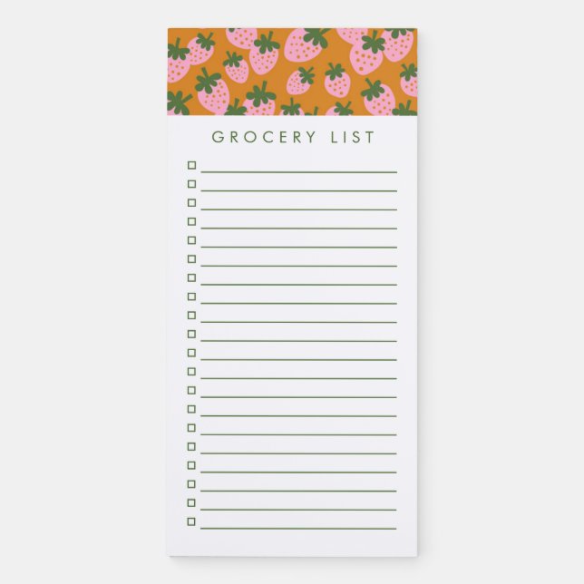 Scattered Strawberries (orange) Magnetic Notepad (Front)