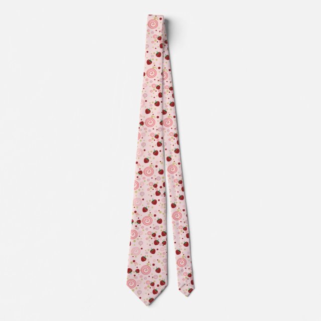 Scattered Strawberry Swirl Pattern Neck Tie (Front)