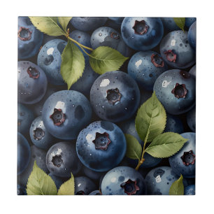 Scattered Watercolor Blueberries Pattern Ceramic Tile