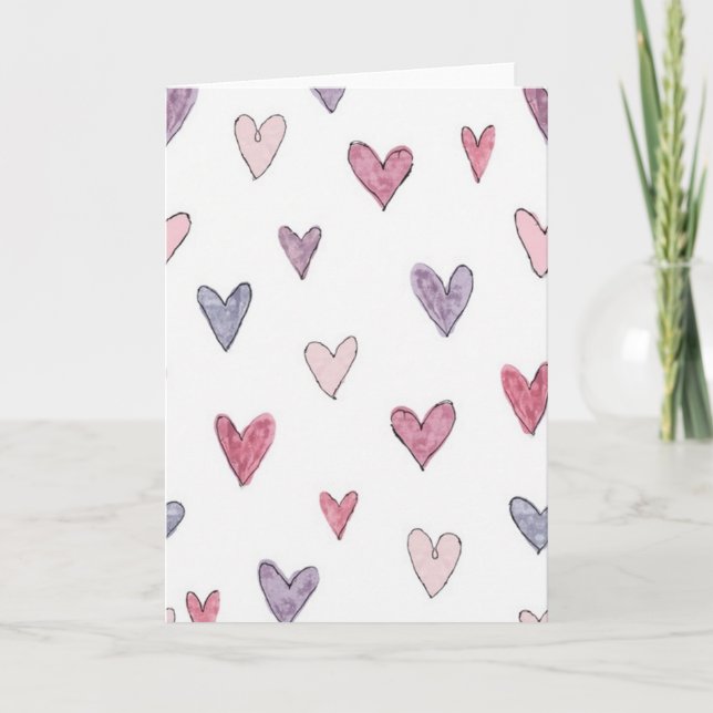 Scattered Watercolor Hearts Card (Front)