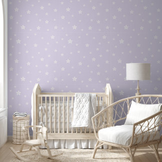 Scattered White Stars on Light Lilac Color Wallpaper