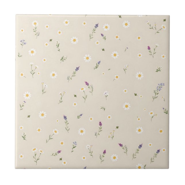 Scattered Wildflower Pattern with Daisies  Ceramic Tile (Front)