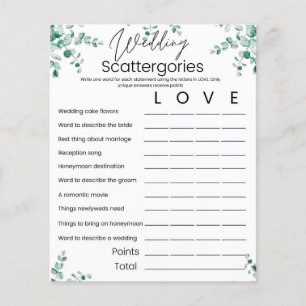 Scattergories Bridal Shower Game Card Flyer