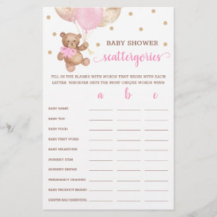 Scattergories Game Baby Shower Teddy Bear